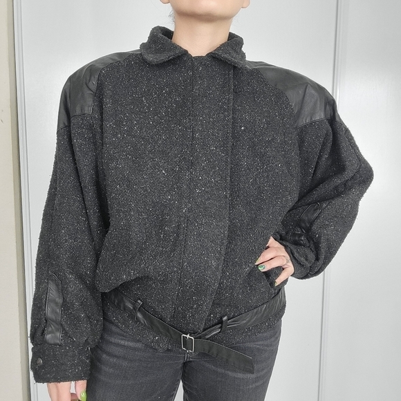 Ada Paris Vintage 1980s Fleck Wool Leather Bomber Jacket 9/10 Biker Glam Rock - Picture 1 of 17